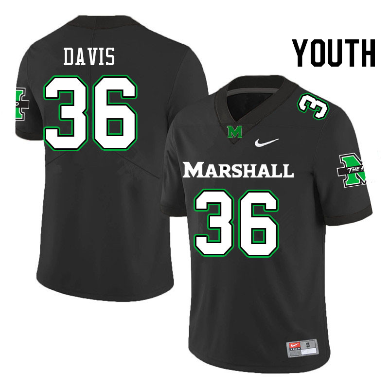Youth #36 C.J. Davis Marshall Thundering Herd College Football Jerseys Stitched Sale-Black